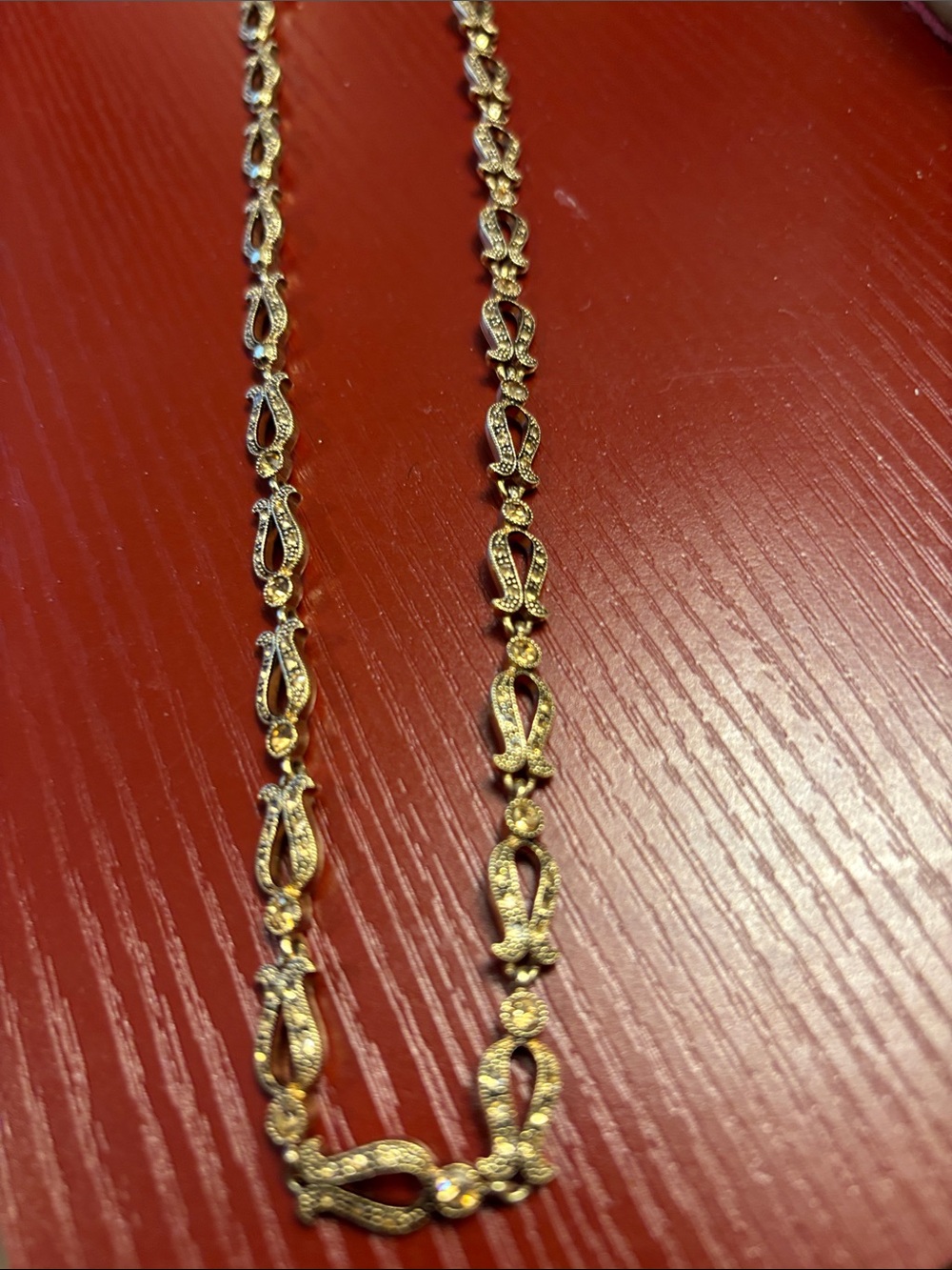 Vintage Monet Gold Tone Decorative Chain Necklace with Crystals